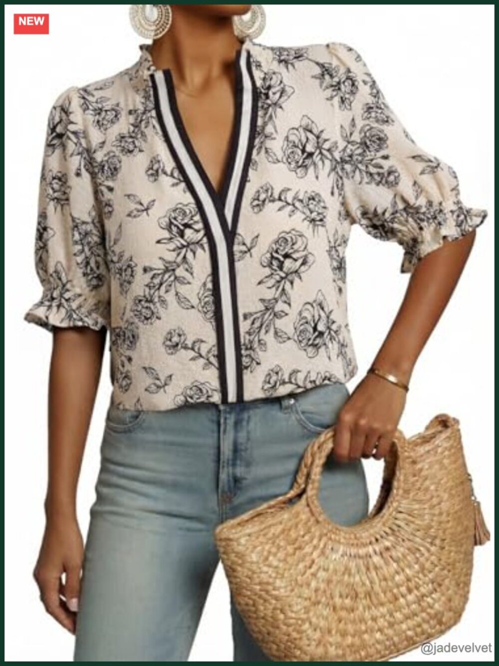 Boho Floral Ruffle Blouse V Neck Short Sleeve Casual Tunic Top